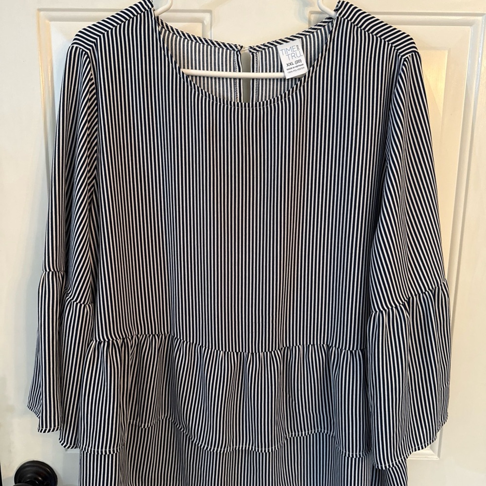 Women’s Size 20 - Time and Tru - Navy Blue and White Striped Blouse
